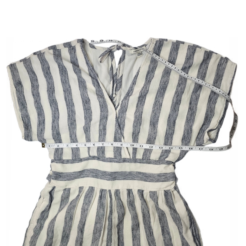 American Eagle Striped Grey White Gray Wrap Tie Back Romper Size XS Cotton - Picture 7 of 15